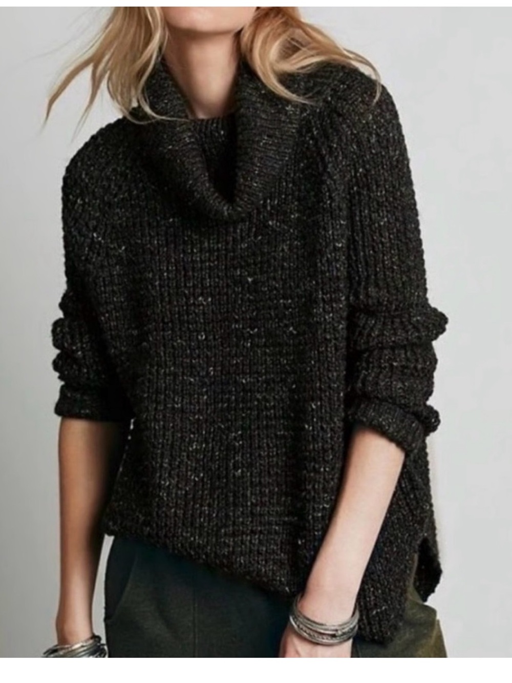 Free People Dylan Wool Linen Cowl Turtleneck Knit Sweater Womens XS